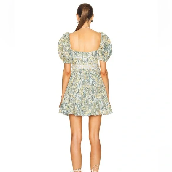 NWOT Agua by Agua Bendita Yellow and Blue Patterned Mini Dress